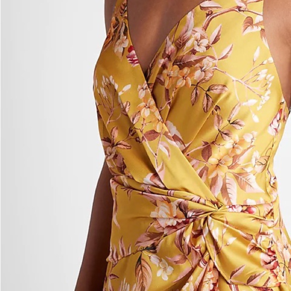EXPRESS FLORAL SATIN TWIST WAIST HI-LO MIDI DRESS | BRAND NEW | WORN ONCE